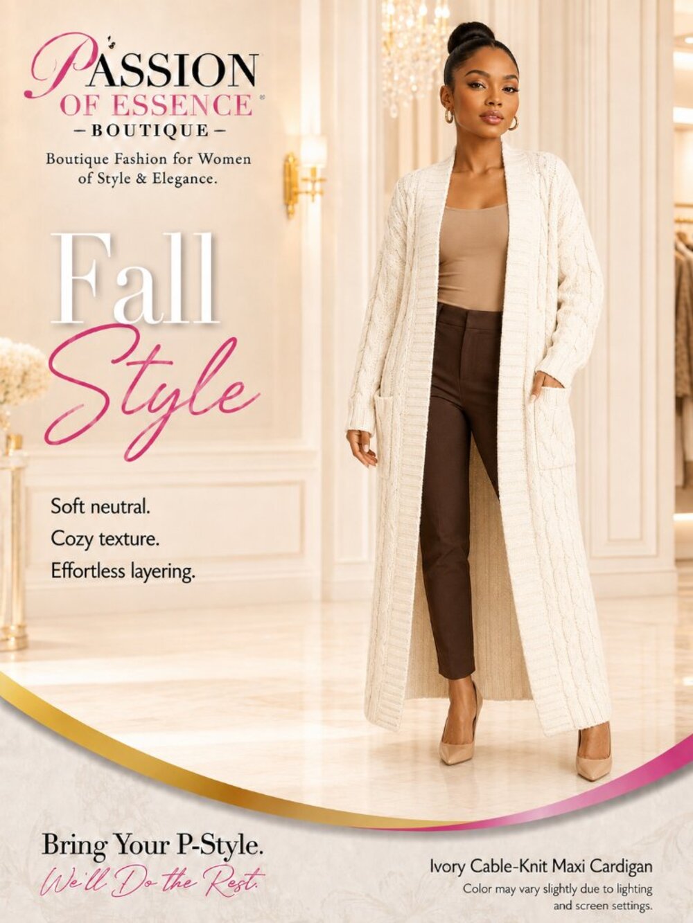 Women’s 2X Apricot Cable-Knit Long Coat Open-Front Maxi Cardigan